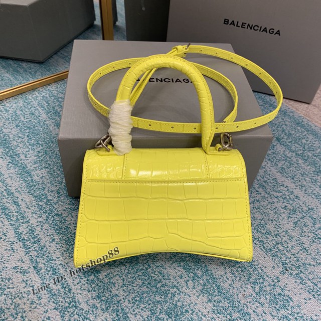 Balenciaga專櫃爆款手提肩背女包 巴黎世家鱷魚紋牛皮小雞黃小號Hourglass沙漏包 fyj1019